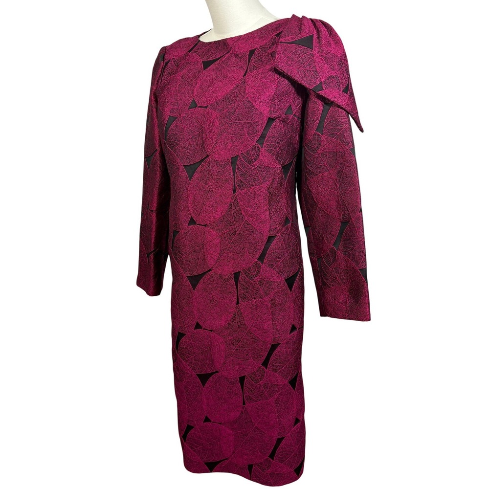 Cenia New York Magenta Pink Black Leaf Jacquard One Shoulder Sheath Dress 6